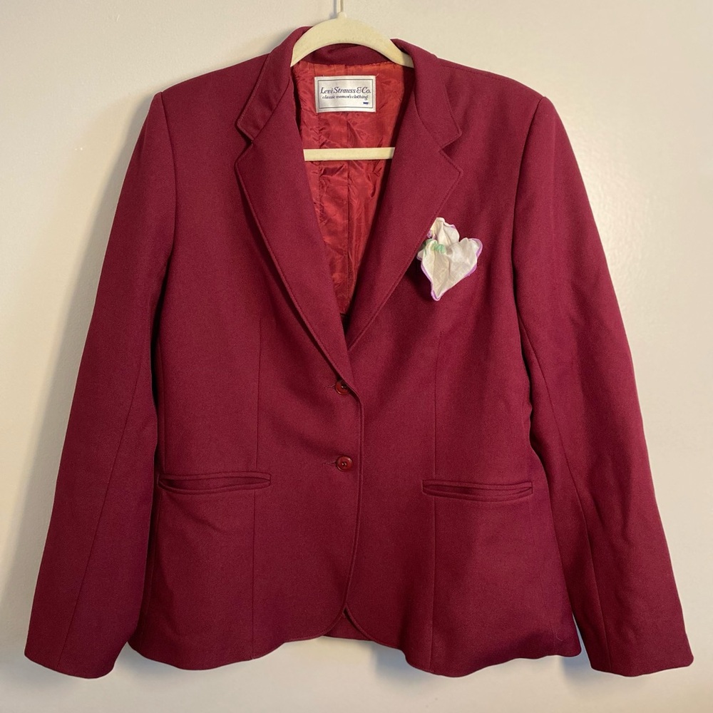 Levi Strauss Vintage Burgundy 2-Button Blazer Sz 16 w Handkerchief EUC